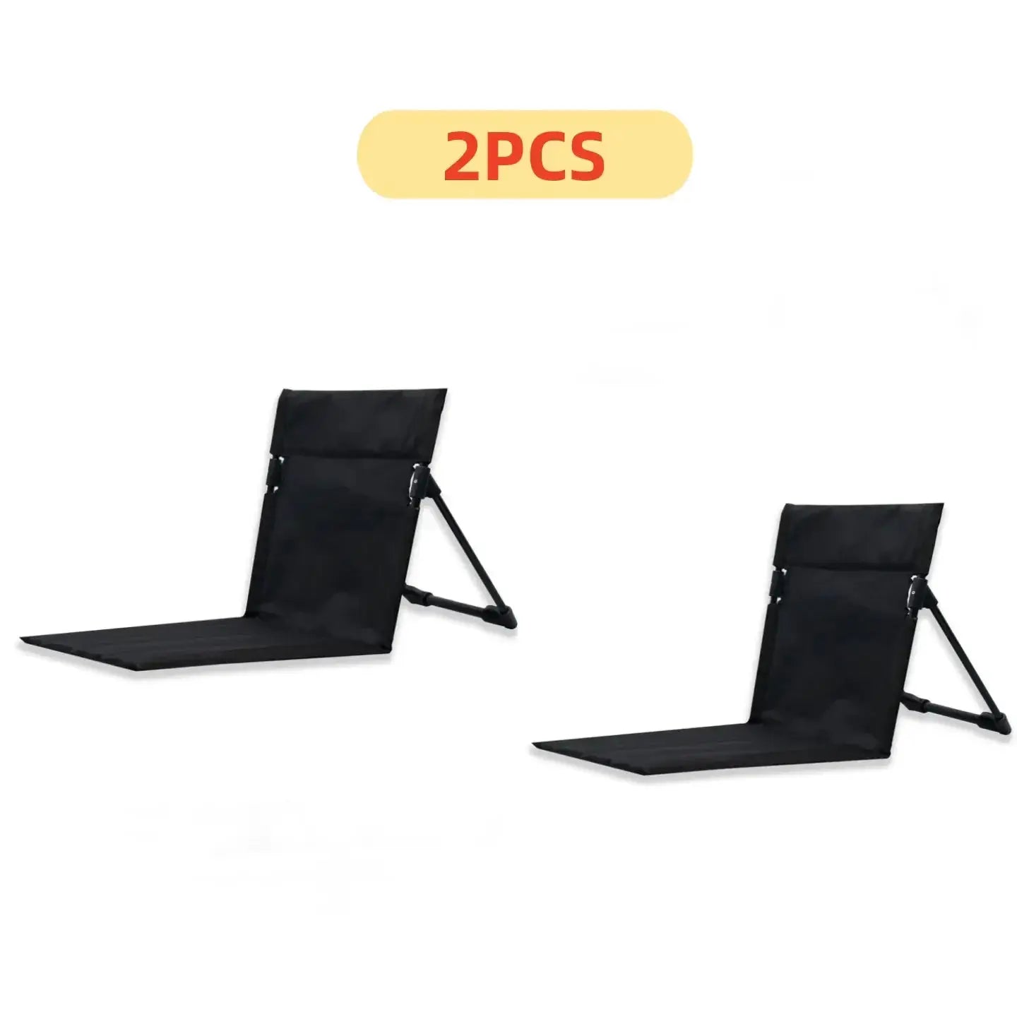 Simples Market foldable camping chair set, black fabric with backrest cushion, 2 pcs