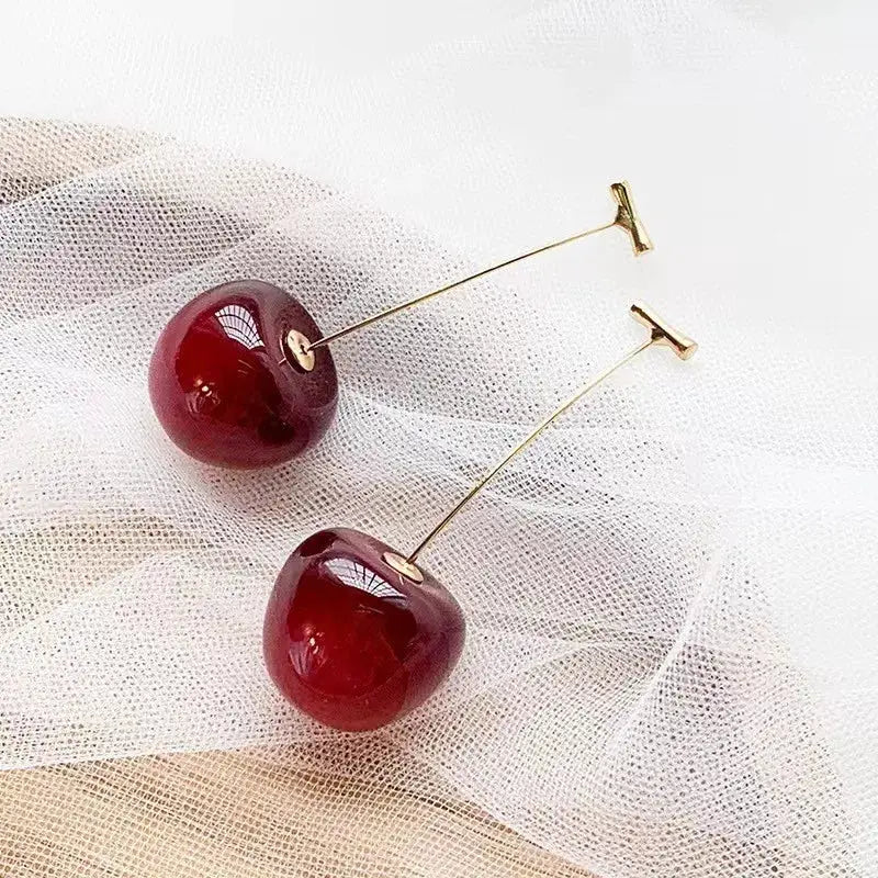 Cute Red Cherry Earrings Fashion Jewelry For Girls Women Versatile Sweet Cherry Design Gift Idea