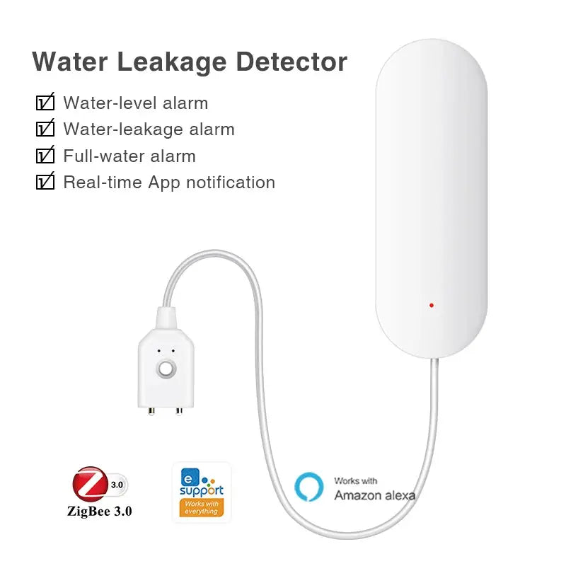Water leak detector alarm by Simples Market with Zigbee 3.0; white sensor and gateway module