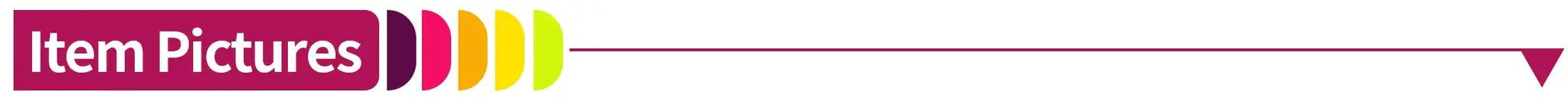 Item Pictures banner graphic with white text on magenta label and multi-color rounded shapes along a magenta line.