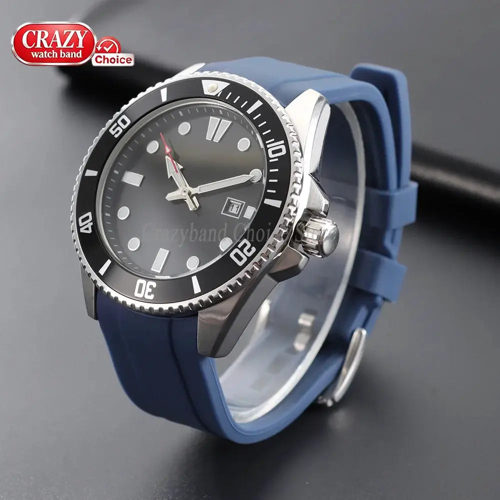 Watch strap by Crazy Watch Band, blue silicone curved-end band for universal fit.