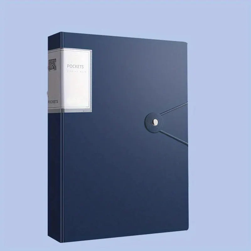 Simples Market navy blue portfolio binder with pocket label for document organization (30/40/60/100 pages)