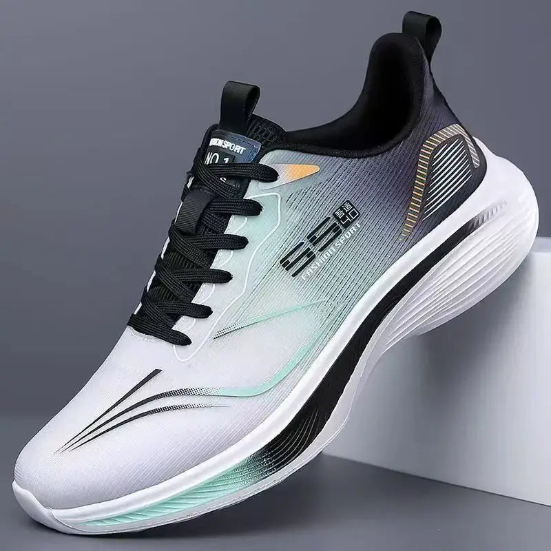 Simples Market breathable mesh men's sneakers, white gradient with black laces, non-slip lightweight running shoes