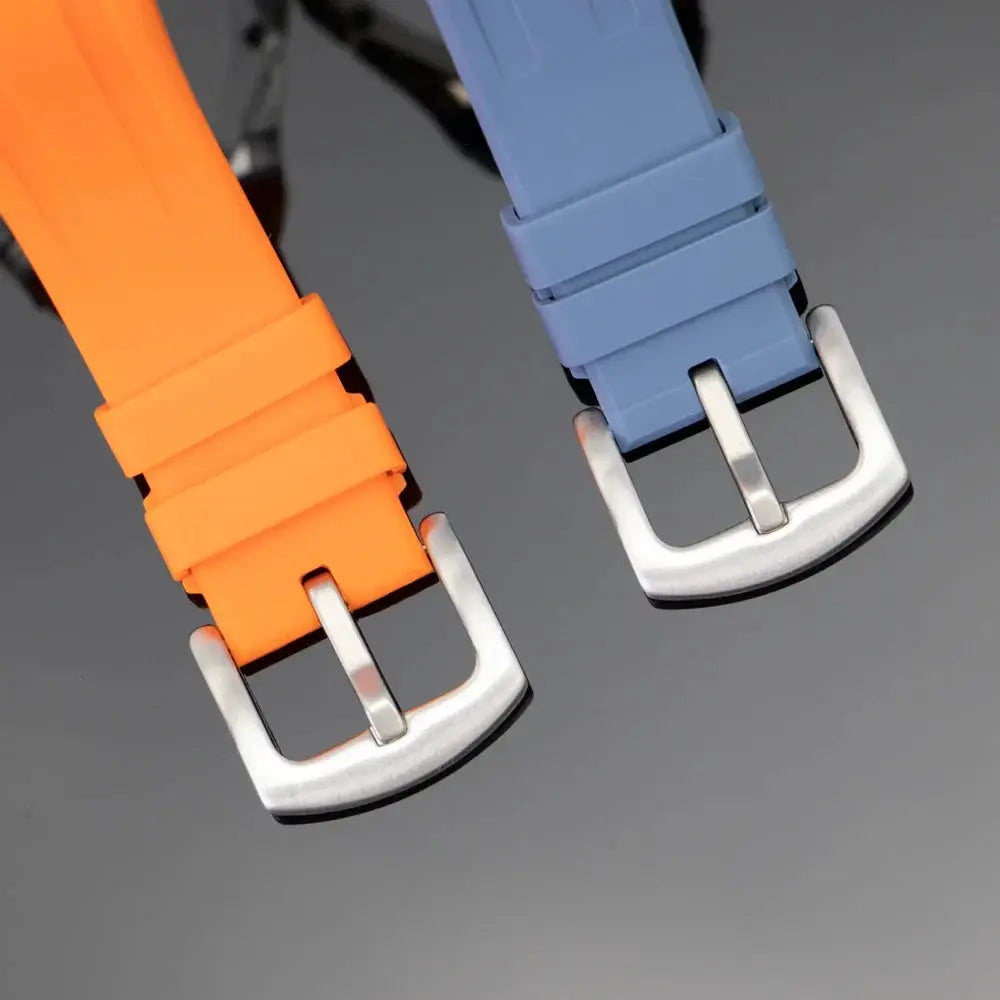 Casioak GA2100/GA2110 rubber strap covers in orange and blue with silver buckles - Simples Market