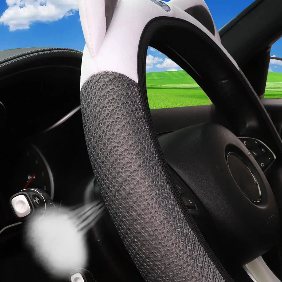 Gray breathable mesh steering wheel cover for 14.5–15 inch wheels