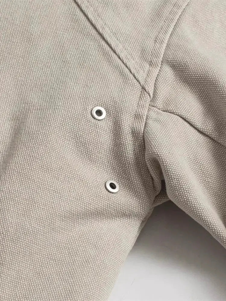 Mauroicardi beige canvas padded jacket with metal snap buttons.