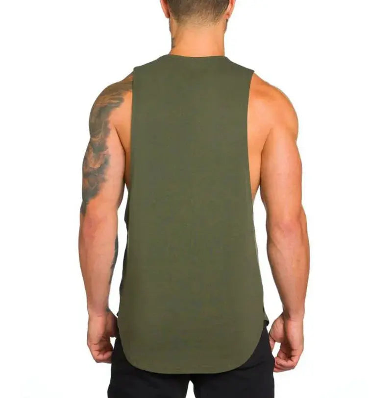 Muscle tank top olive green cotton breathable sleeveless gym shirt