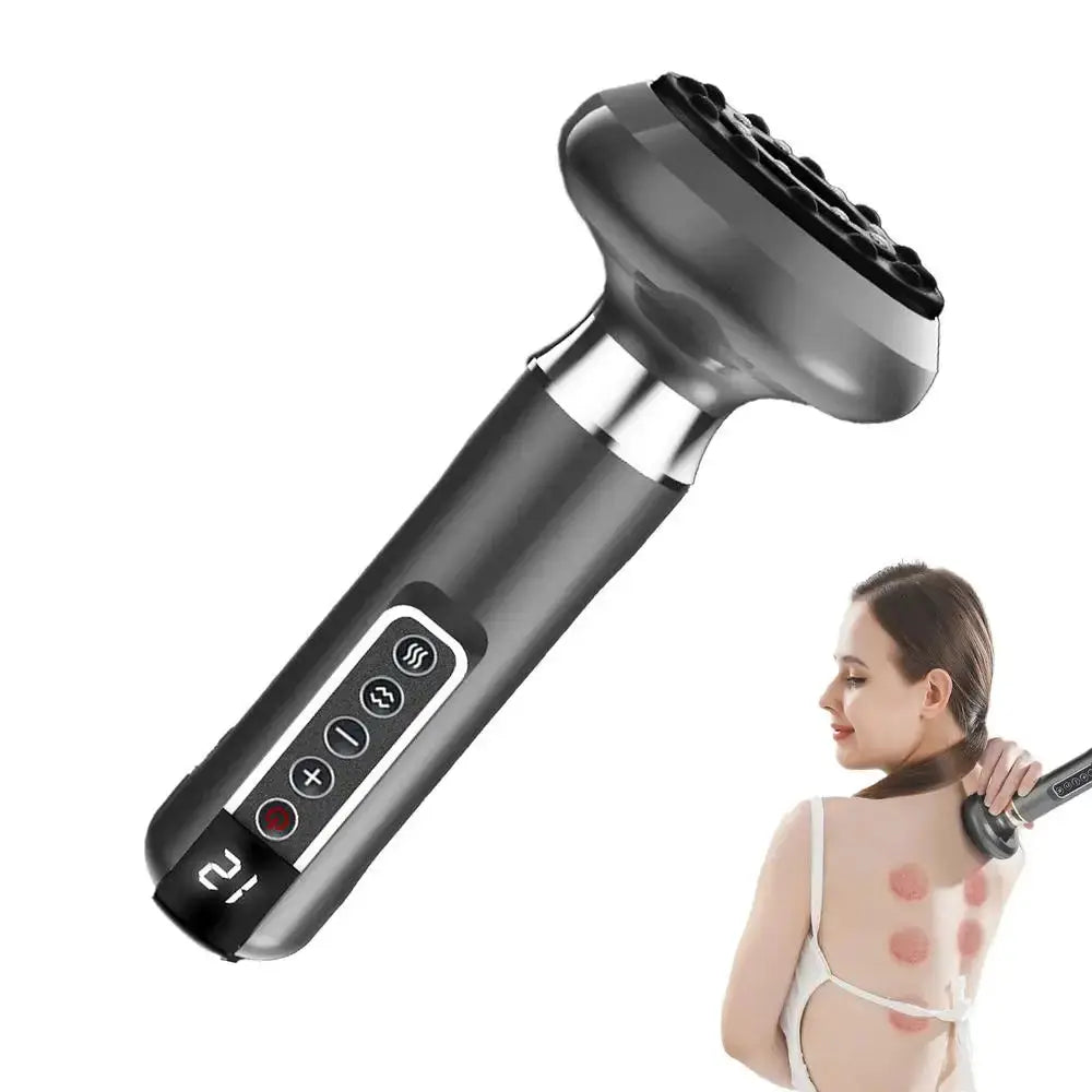 Handheld anti-cellulite massager with suction cup head and control panel, black