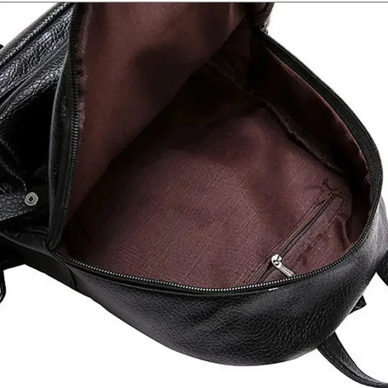 Mini men's black canvas backpack with maroon lining and interior zip pocket, Simples Market