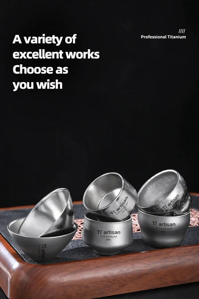 Tiartisan titanium 80ml double-layer gourd teacups set of four for outdoor camping