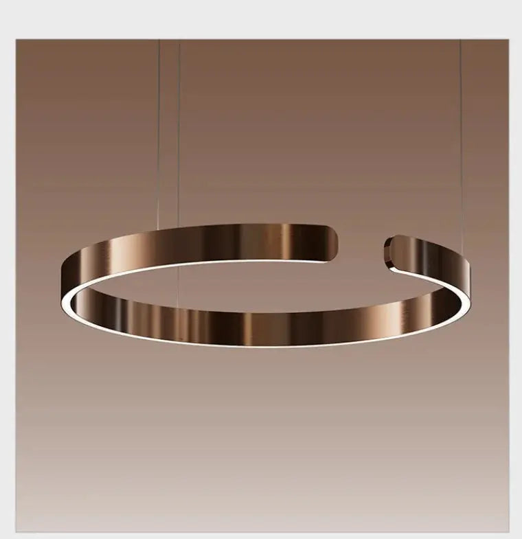 Ring pendant chandelier in copper-bronze finish with integrated LED ring lighting, Simples Market