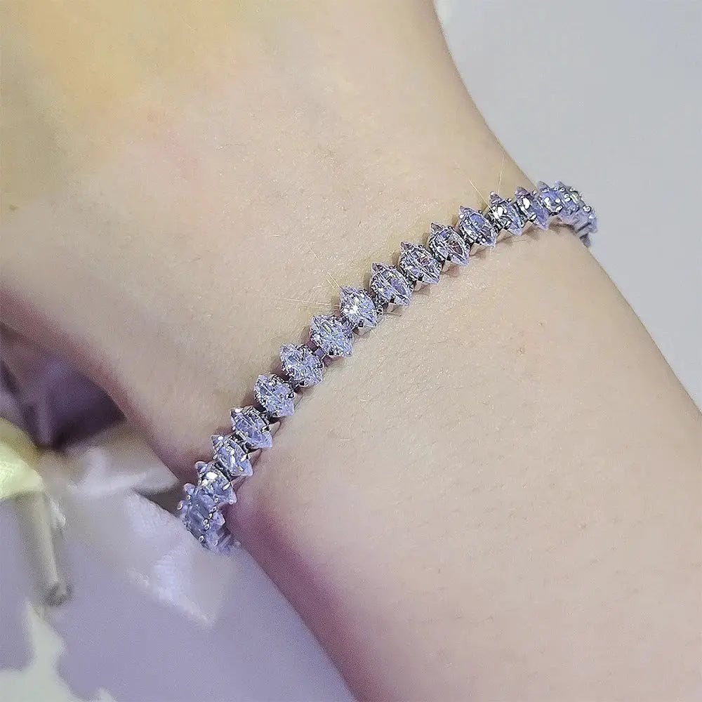 2024 New Marquise Oval Square Cut Luxury Silver Tennis Bracelet Bangle For Women Party Gift Jewelry S7062