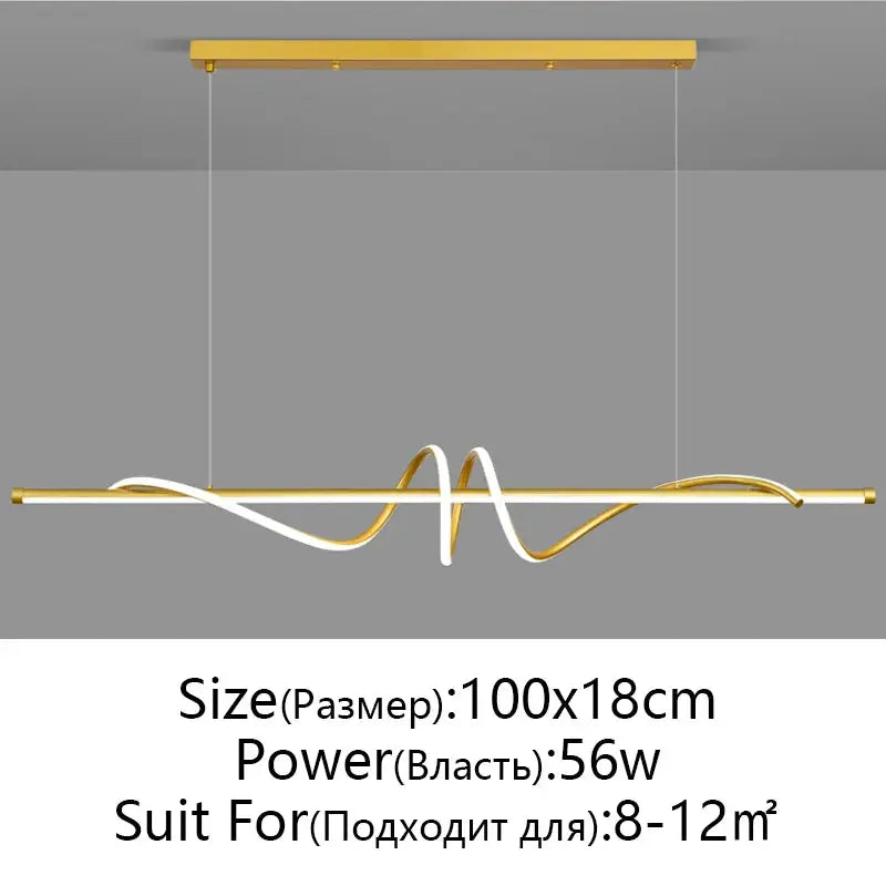 Modern LED pendant light by Simples Market, gold bar with white twisted loop