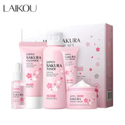Laikou Sakura Kit Skincare Set 5 Piece Moisturizing Fine Line Reduction Pore Cleanser Niacinamide Brightening Gift Women