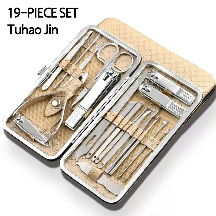 18 Piece Nail Clipper Set Manicure Pedicure Kit With Dead Skin Pliers Diagonal Clippers Eyebrow Clipper Leather Sleeve