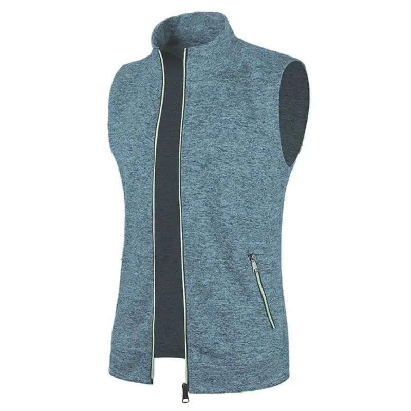 Simples Market men's sleeveless zip vest in blue heather with lime piping