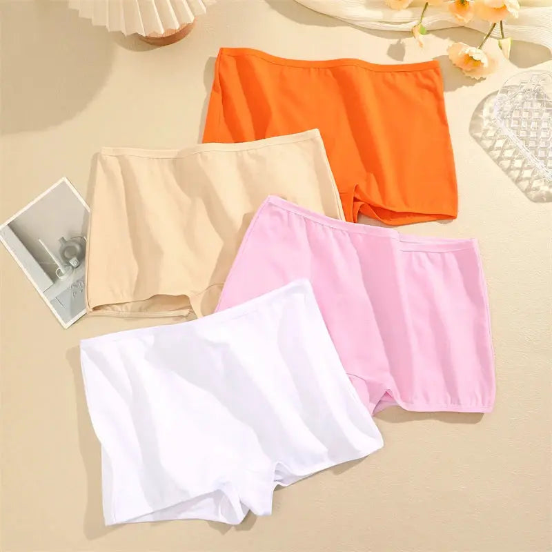 Women's cotton seamless sports briefs set, 5-pack in orange, beige, white and pink colors