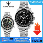 Watchdives WD1863 stainless steel chronograph watches, two with black dials, sapphire crystal, luminous hands