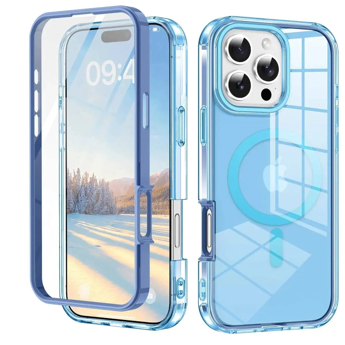 Simples Market two blue transparent full-body shockproof iPhone cases with magnetic built-in screen protectors