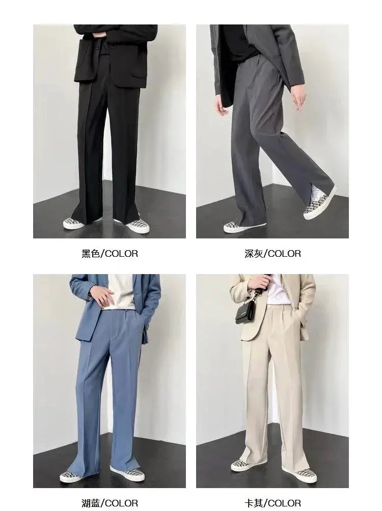 Men's straight baggy casual pants set in black, dark gray, blue, and khaki