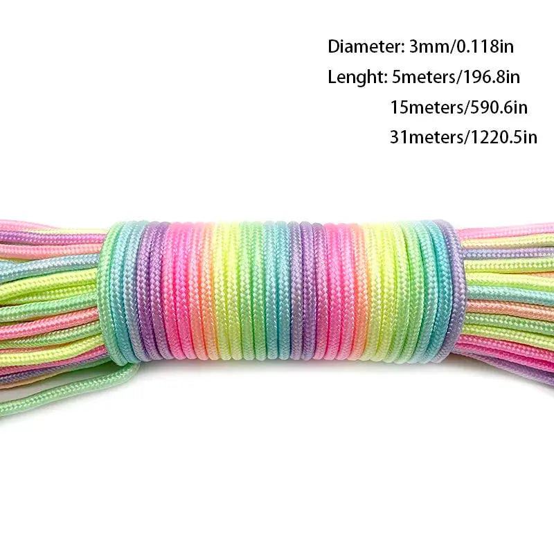 Rainbow paracord rope, 3mm diameter, 5m/15m/31m lengths, 7-strand braided nylon cord by Simples Market