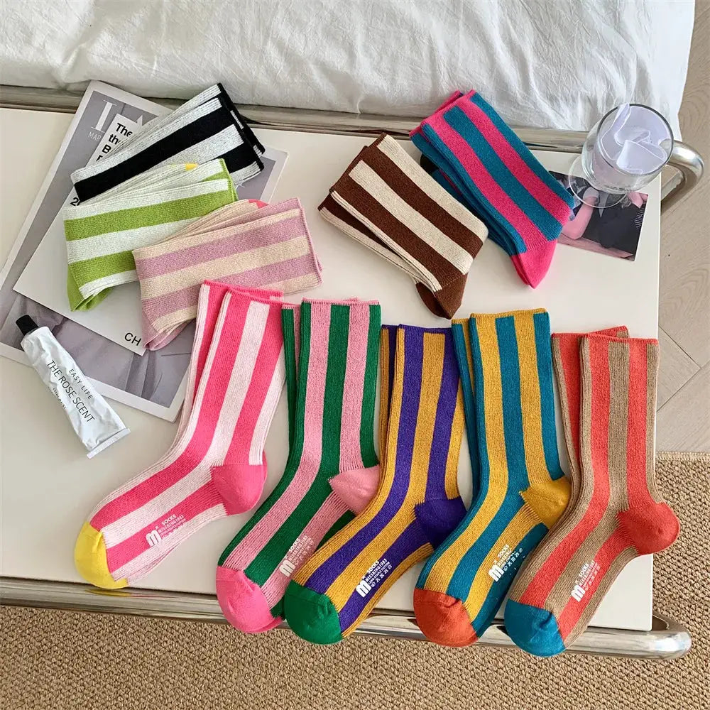 TrendWeave Striped Unisex Crew Socks Breathable Cotton For All Day Comfort And Style