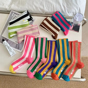 TrendWeave Striped Unisex Crew Socks Breathable Cotton For All Day Comfort And Style