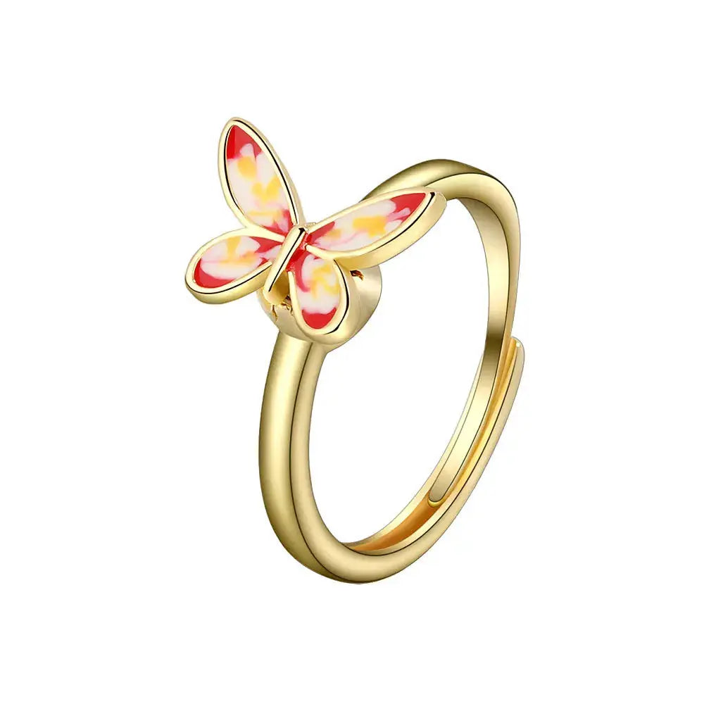 SMJEL Fidget Spinner Ring for Women Crystal Flower Eye Butterfly Animal Motifs Stress Relief Wedding Jewelry
