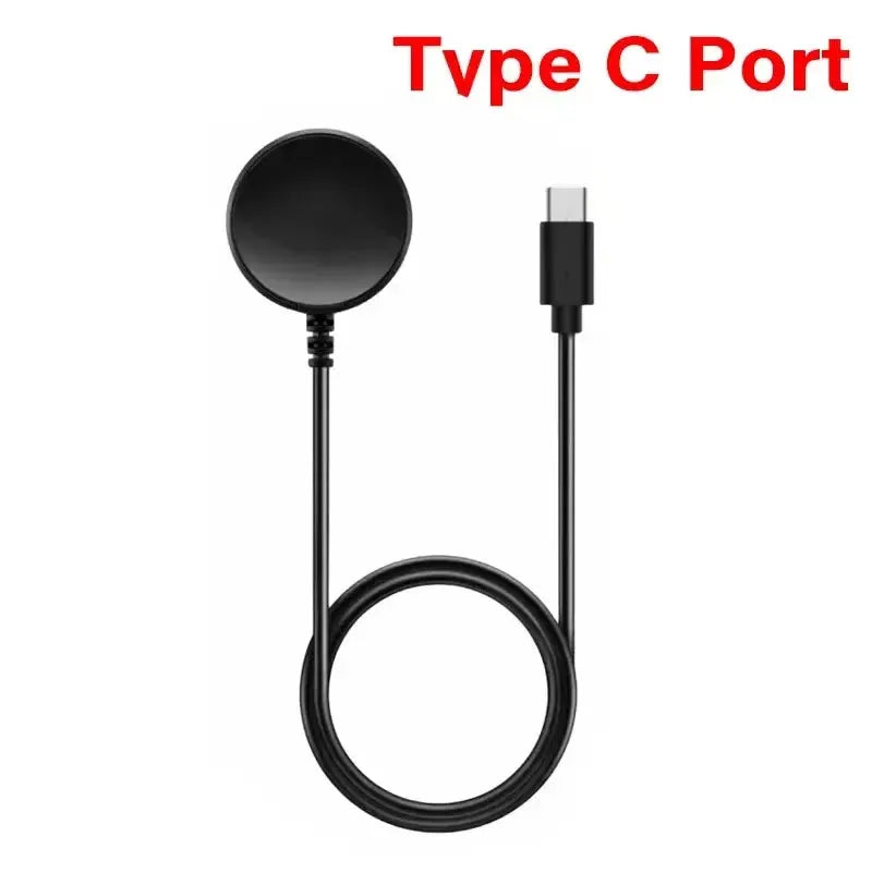 Samsung Galaxy Watch magnetic charging dock, black, USB-C cable.