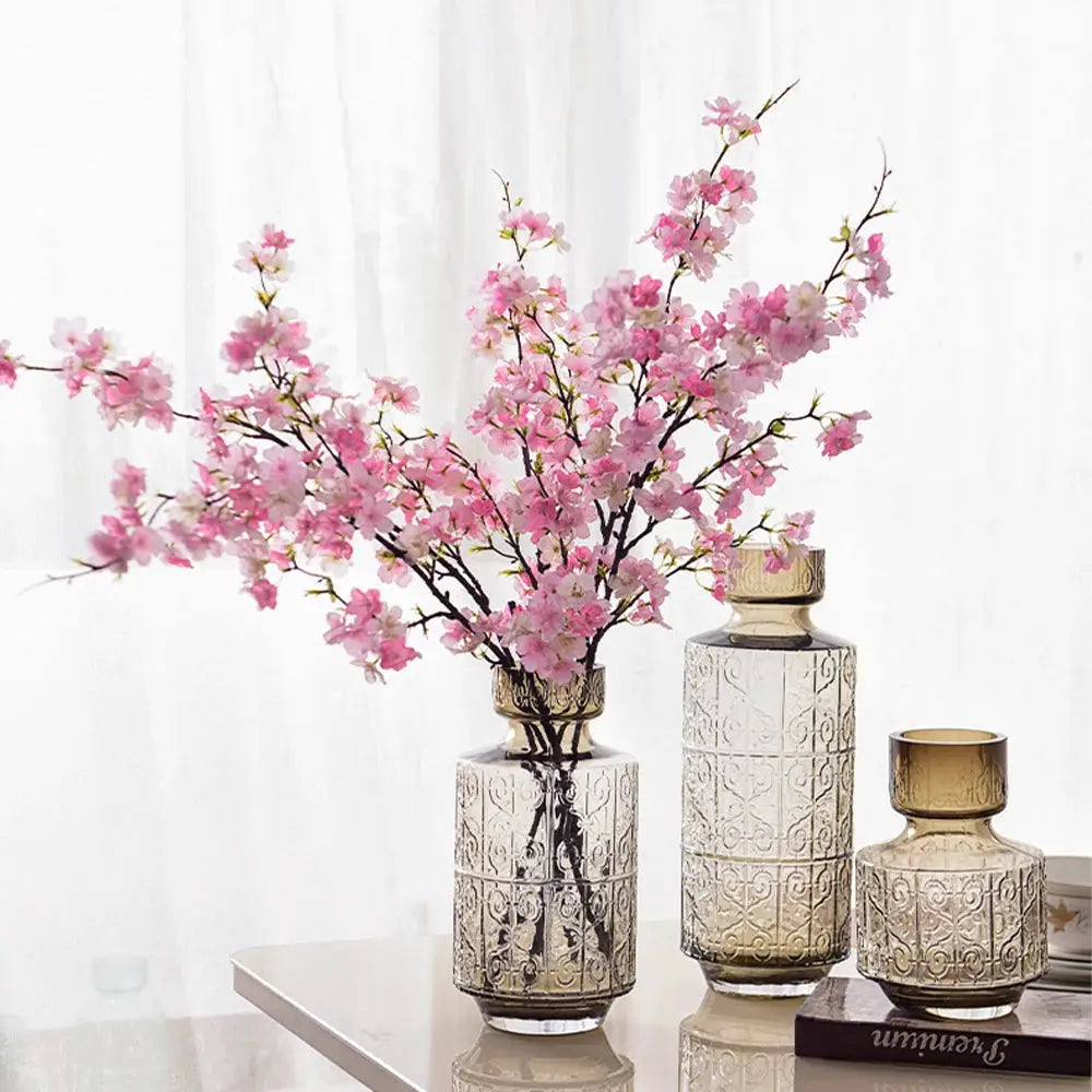 4 Stem Cherry Blossom Long Branch Silk Artificial Flowers For Bedroom Decor White Sakura Wedding 1 Piece