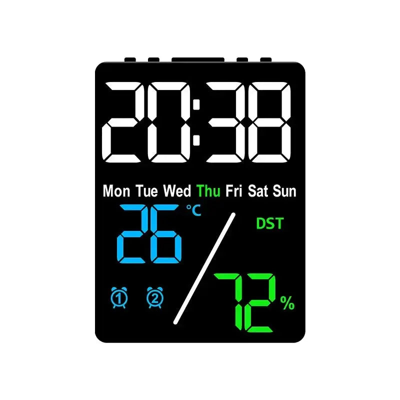 Multifunctional black large-screen digital alarm clock by Simples Market with humidity display and DST