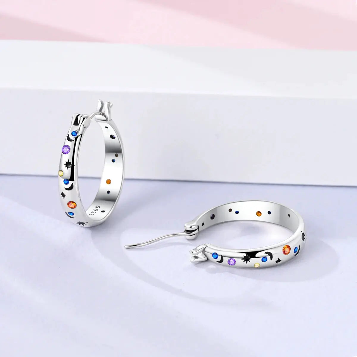 Pandach 925 Sterling Silver Hoop Earrings Zircon Starry Sky For Women Fine Jewelry Engagement Wedding Gift