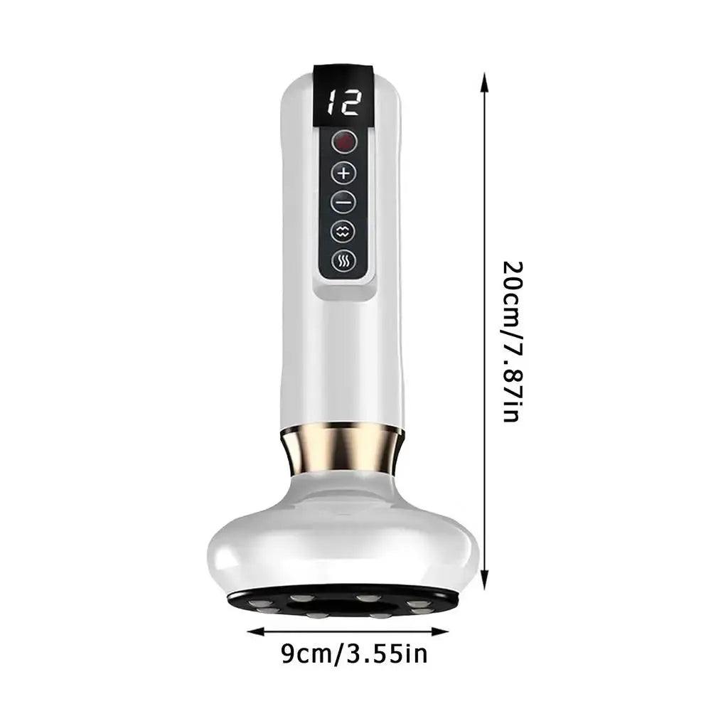 Handheld anti-cellulite massager with hot compress and suction, white with black control panel