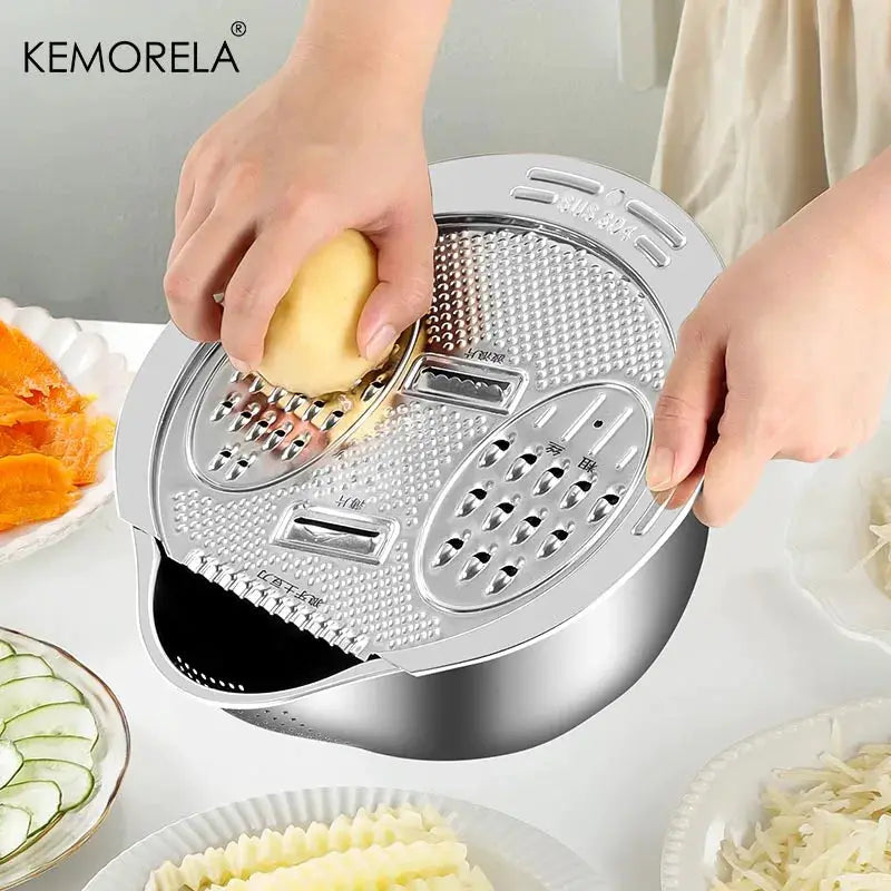 KEMORELA 2-In-1 Wash and Cut Vegetable Drain Bowl Stainless Steel 304 Rice Washing Bowl and Fruit and Vegetable Strainer