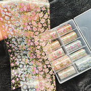 Nail foil sheets in 10 rolls with pink rose floral patterns for nail art decals