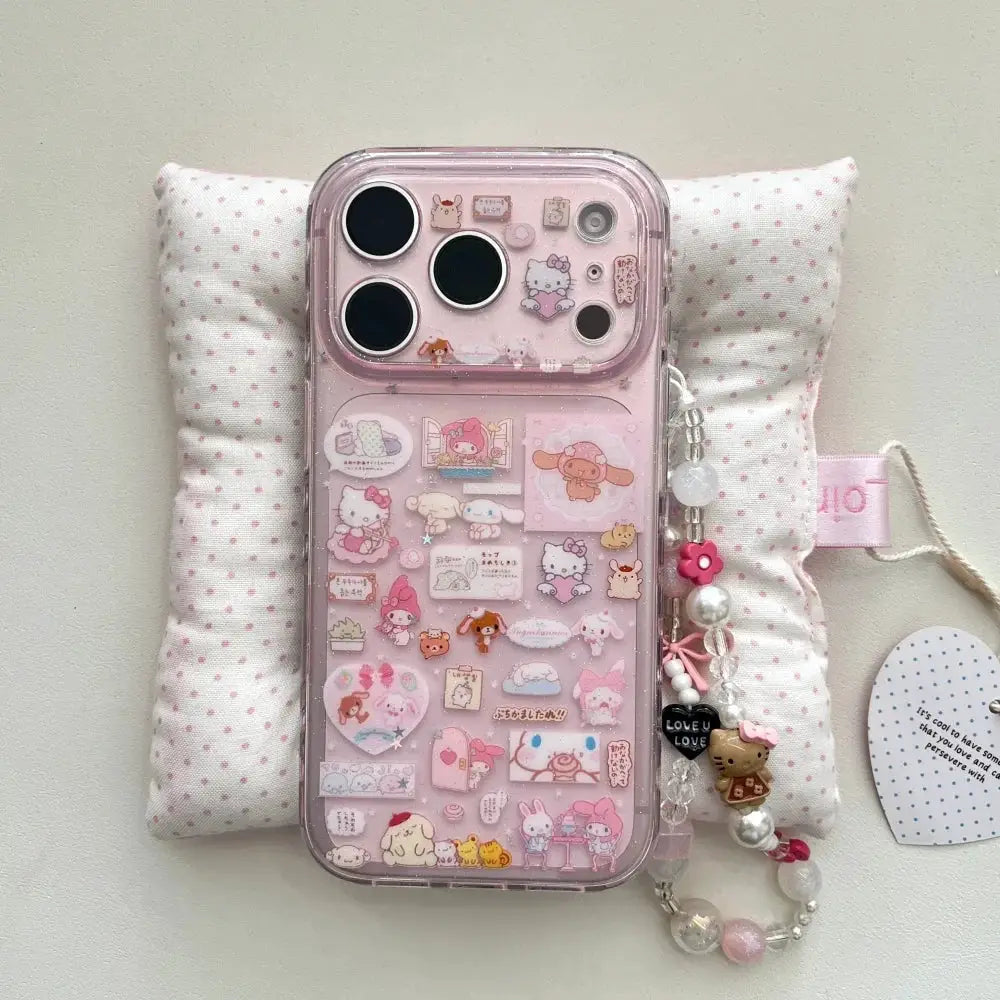 Phone case Pink Hello Kitty Melody for iPhone with pendant bracelet