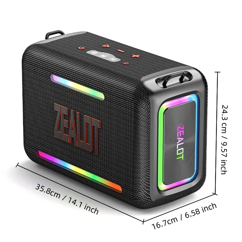 ZEALOT S95 waterproof Bluetooth speaker by Simples Market, black portable boombox with RGB light bars
