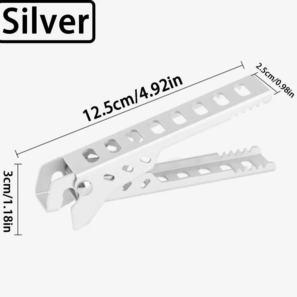 Clip bowl gripper for pots and pans; silver aluminium, portable camping handle