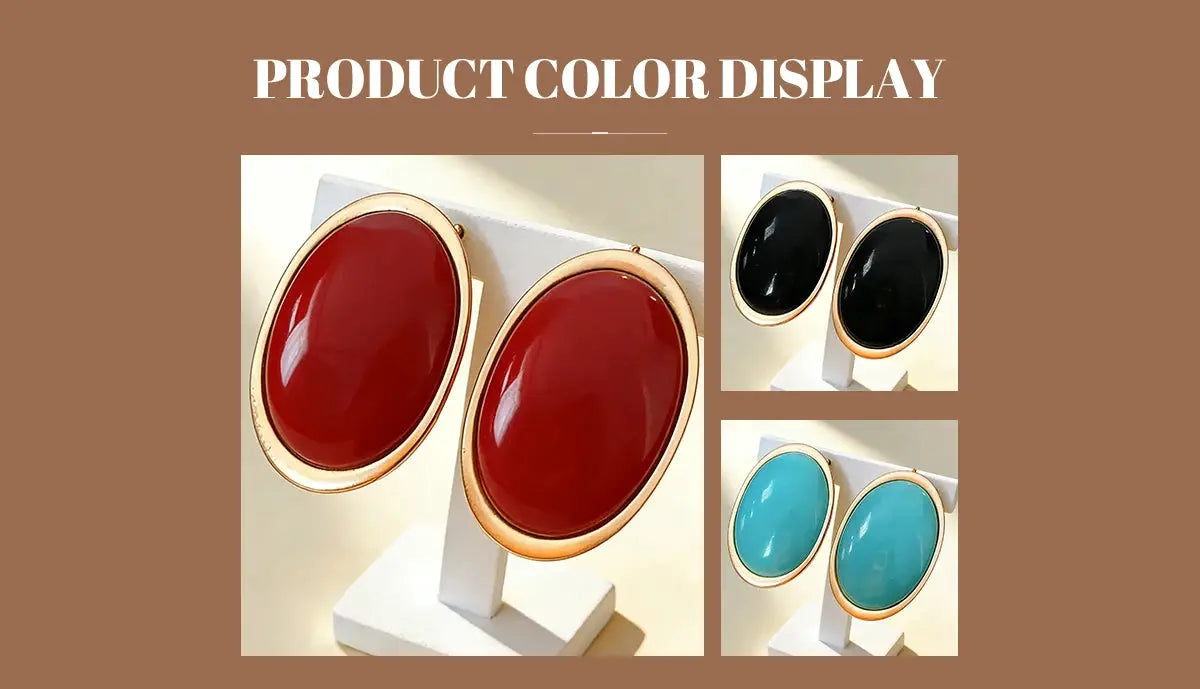 Vintage resin oval stud earrings by Simples Market in red, black and turquoise with gold-tone frames