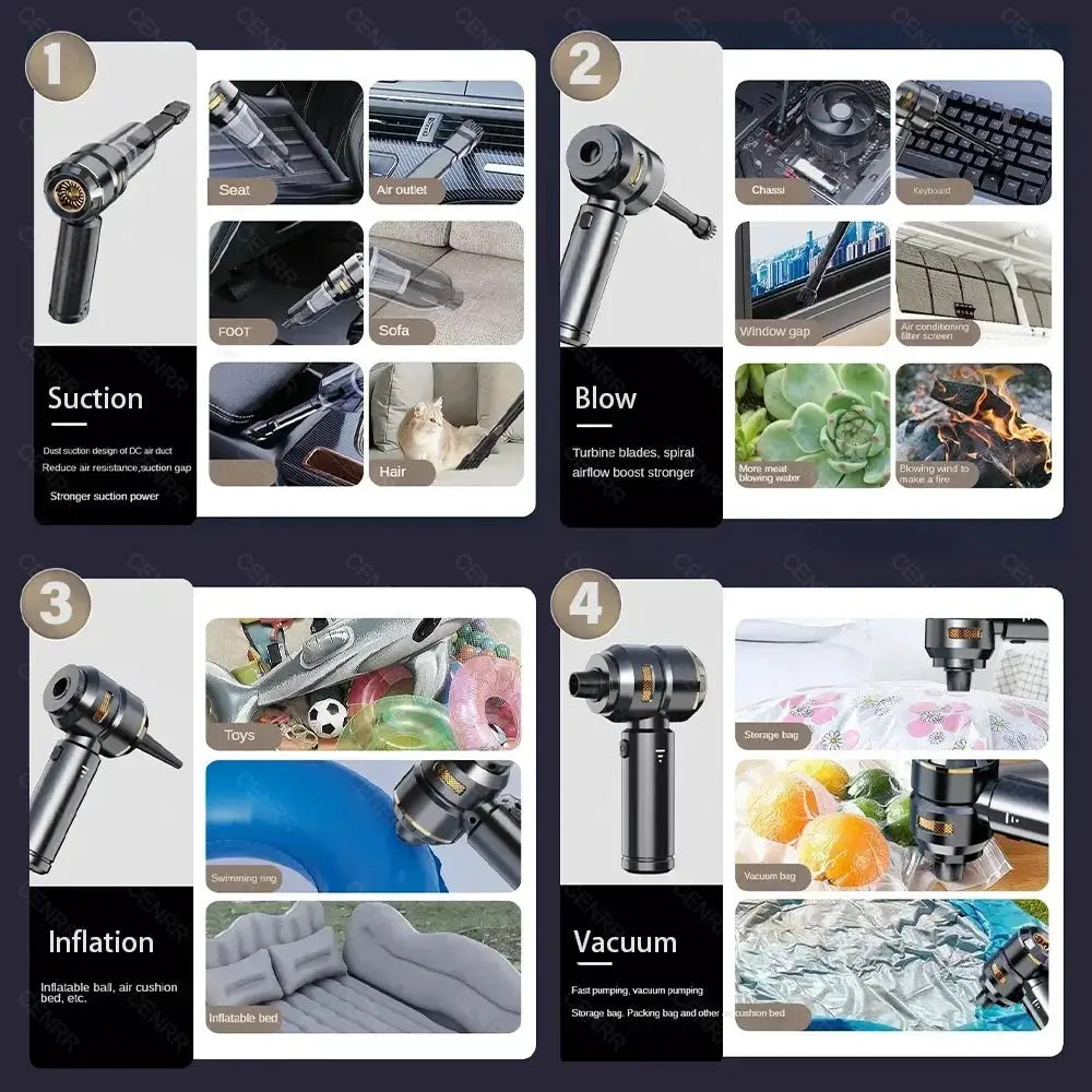CENRR handheld car vacuum cleaner, wireless, Simples Market with multiple attachments