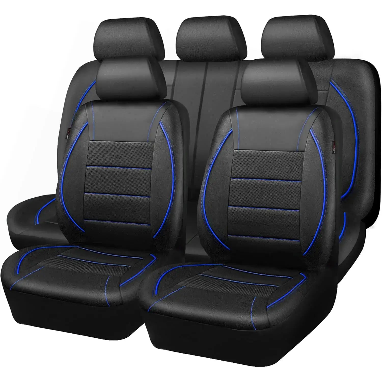 Simples Market universal leather car seat covers, 5-seat set, black with blue stitching