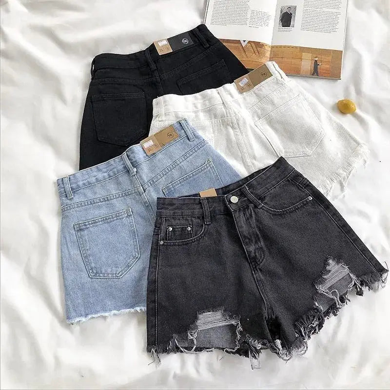 Korean High Waist Denim Shorts Women Ripped Y2K Tassel Details Retro Vibe Meets Modern Comfort