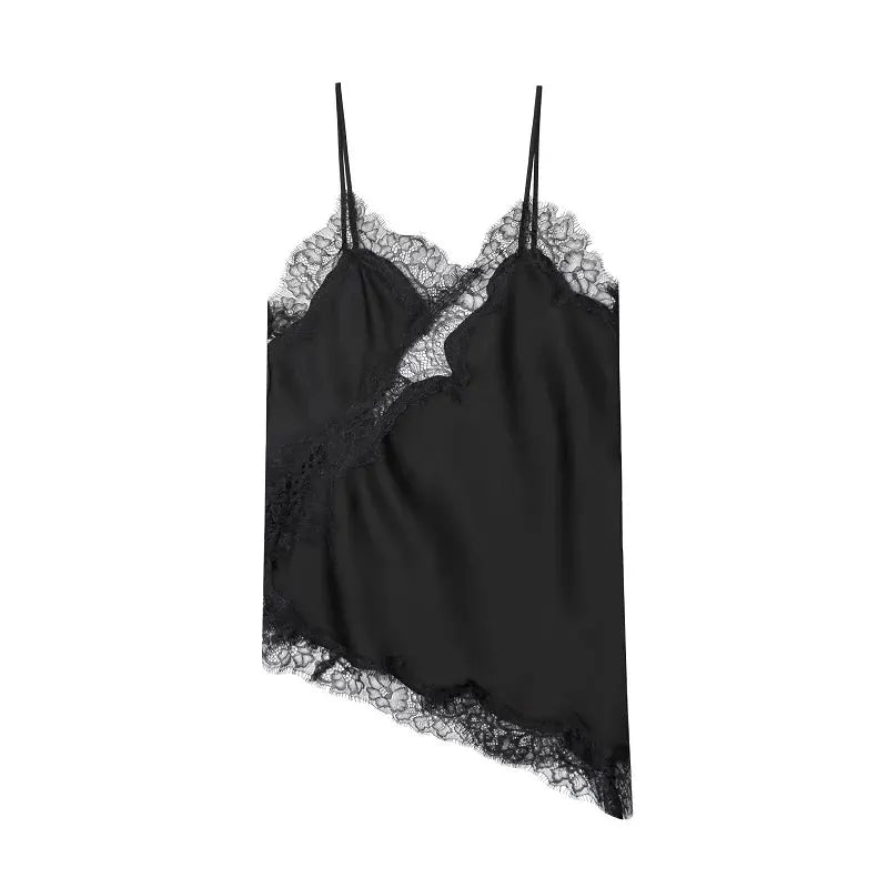 Mujer Black Lace Camisole Top Backless Sleeveless Summer Women Beach Top With Delicate Lace