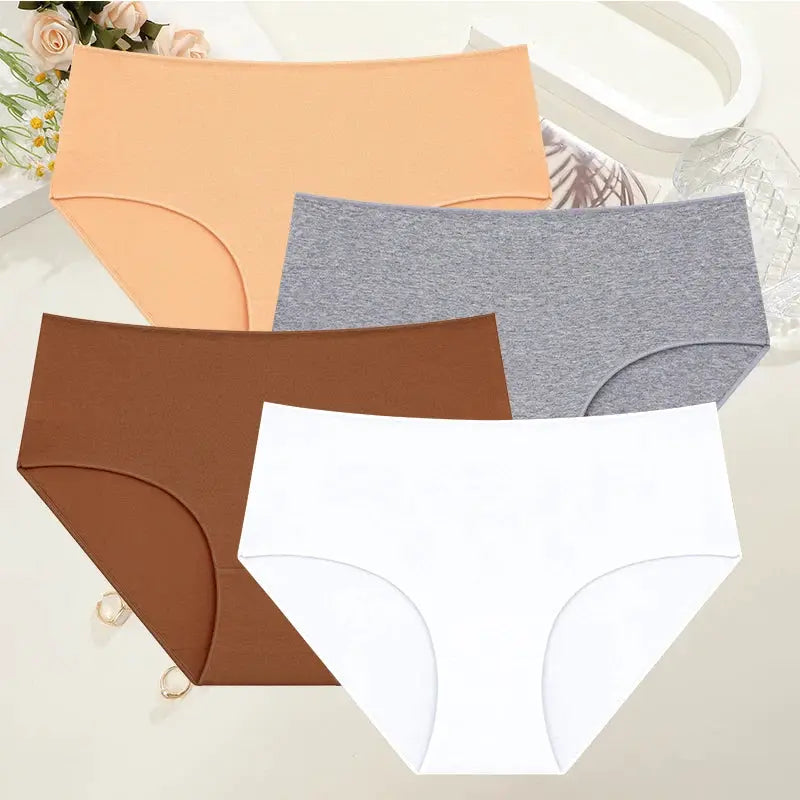 Panties 4-pack plus-size cotton high-waist seamless briefs for women in peach, gray, brown and white