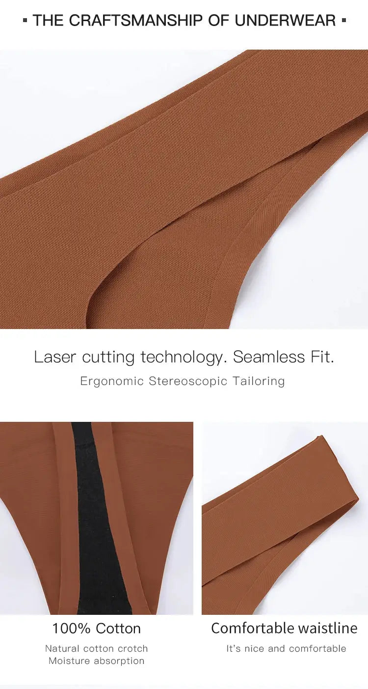 Menstrual panties thong by Simples Market, brown seamless low-waist, leak-proof 4-layer