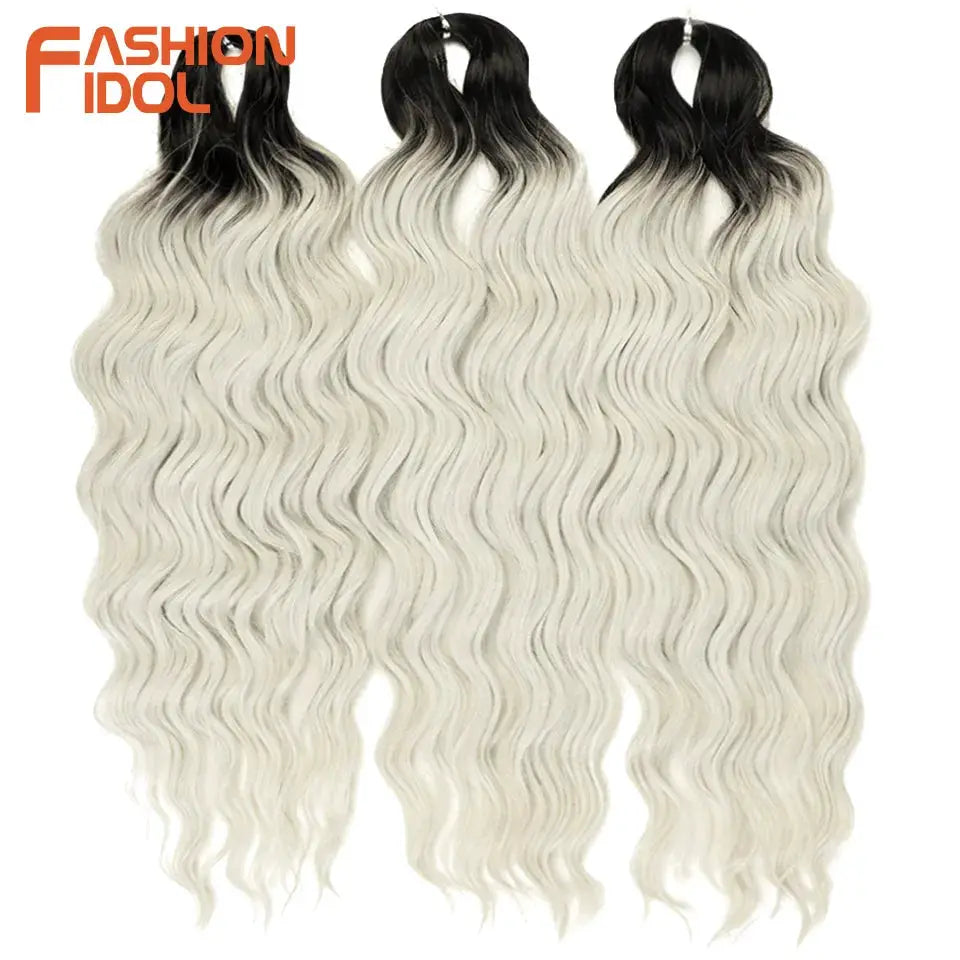 Anna 24in synthetic water-wave extensions, ombre blonde with black roots, deep wave crochet bundles 3 Simples Market