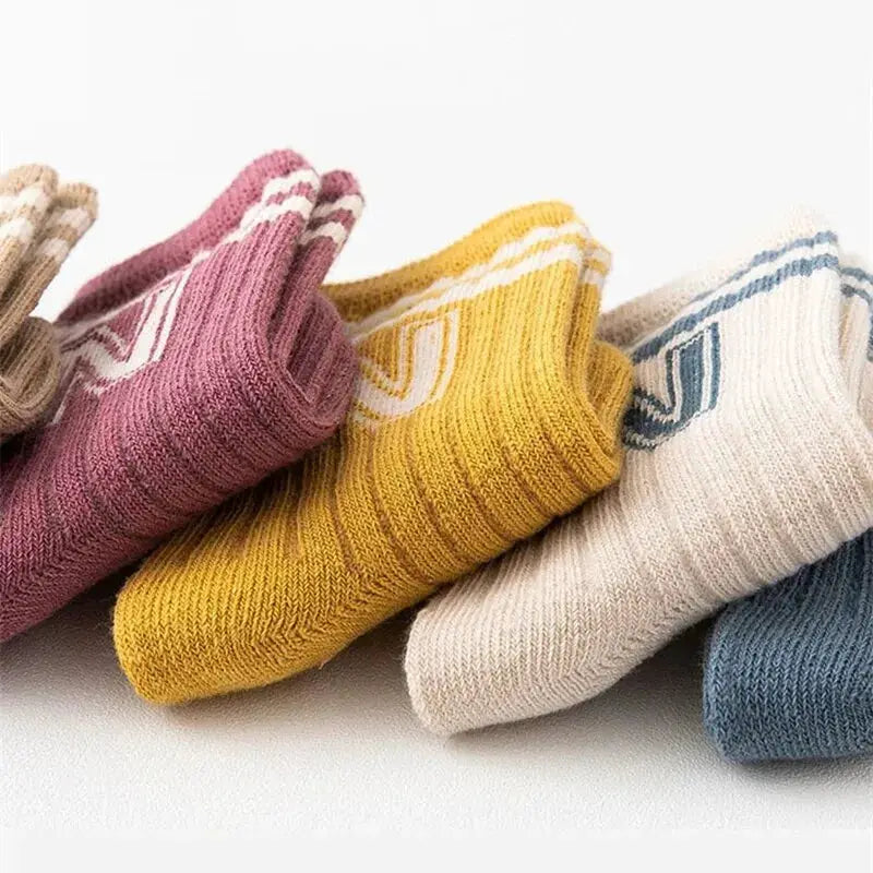 Three Pack Baby Letter Socks Knit Cotton Knee High Socks For Infants Toddlers Cute Stripe Pattern