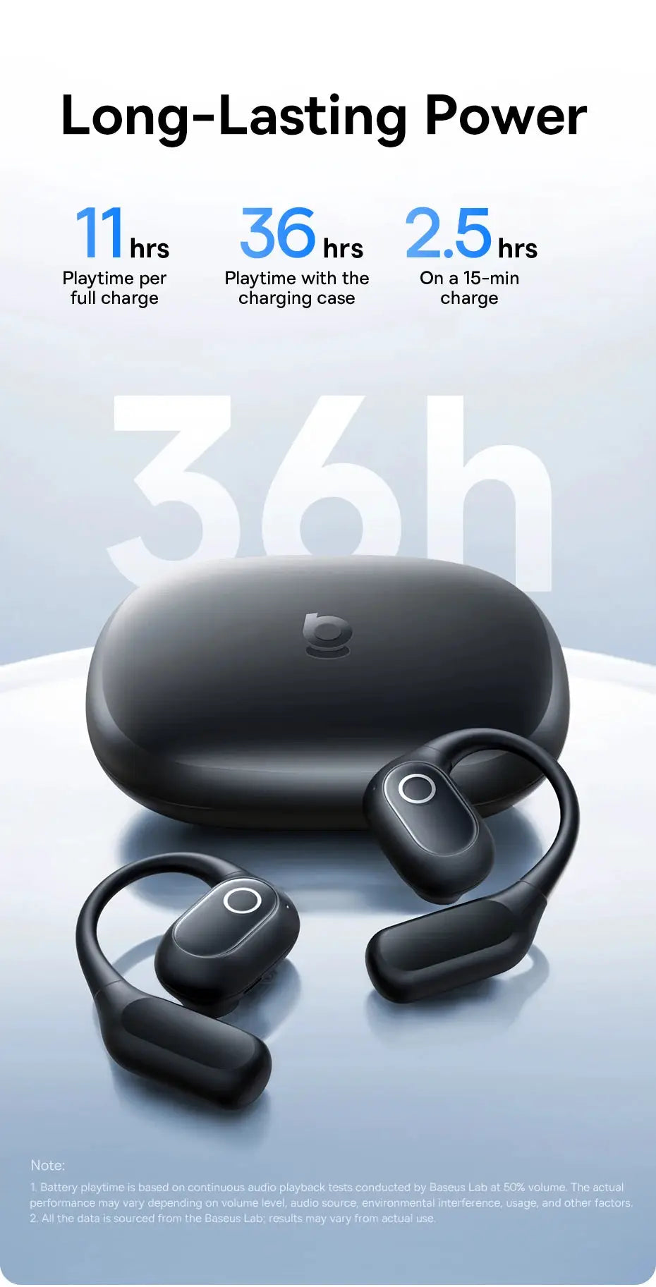 Baseus Eli 2i Fit open-ear true wireless earphones with charging case, black