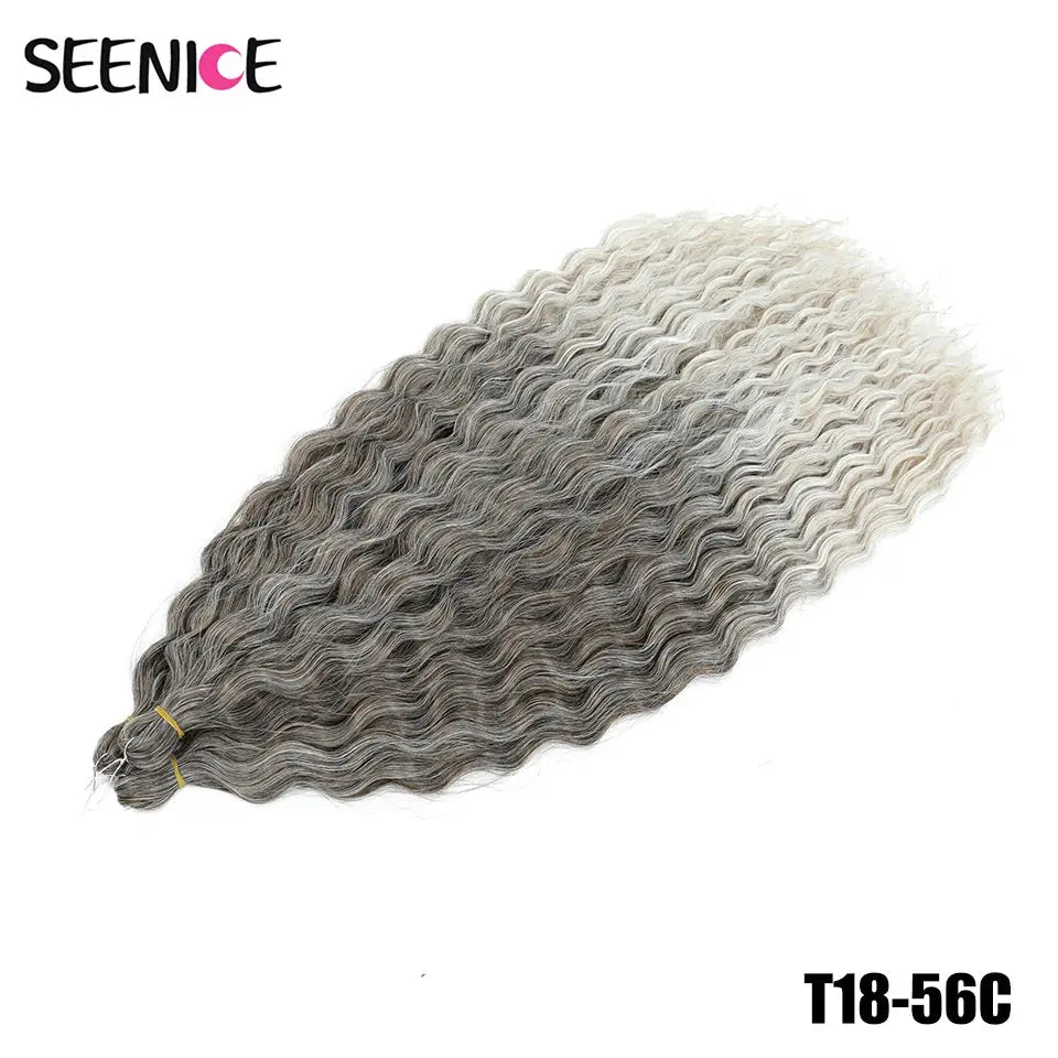 Ariel curl deep-twist crochet hair extension, 22in ombre gray water-wave synthetic braids