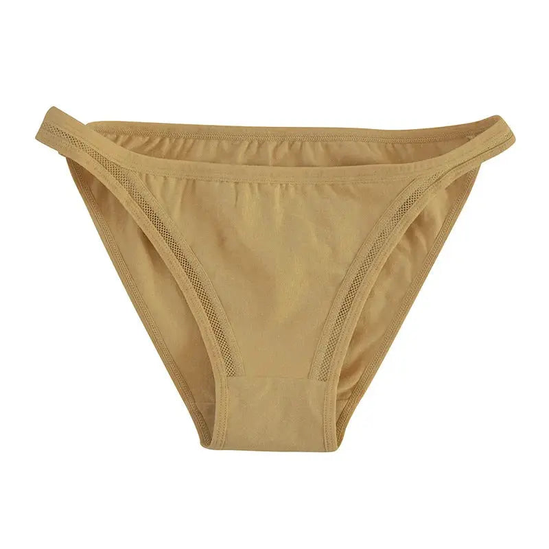 Panties for women by Simples Market beige cotton with mesh panels